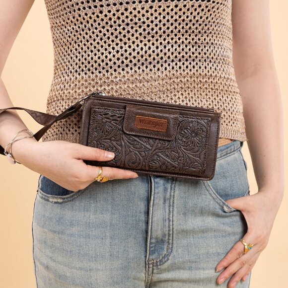 Vintage Tooled RFID Blocking Wallet for Women - Stylish Bifold Clutch, 7.8x4.4 - Picture 4 of 7